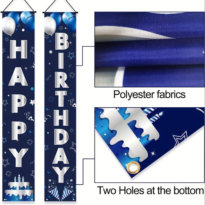 2pcs Happy Birthday Door Banner Silvery Decorations Party Supplies