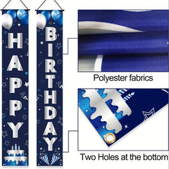 2pcs Happy Birthday Door Banner Silvery Decorations Party Supplies