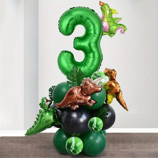 26pcs Green Dino Birthday Party Balloon Set with Glue for Baby Shower