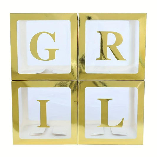 5pcs Gold Balloon Boxes 27 Letters Clear Block Backdrop for Party Decor