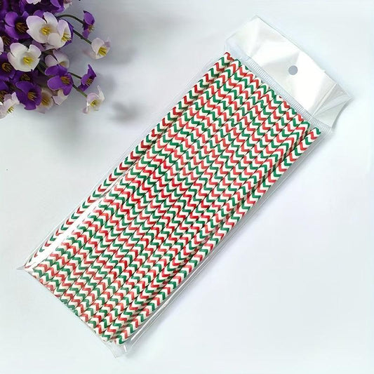 25pcs Christmas Paper Straws Santa & Tree Party Decor Disposable Drink Straws