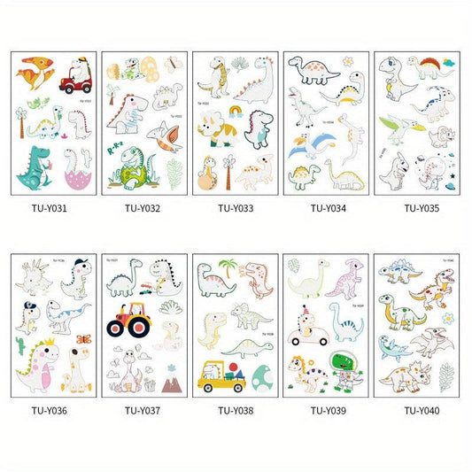 10 Sheets Luminous Dinosaur Temporary Tattoos Waterproof Stickers for Kids