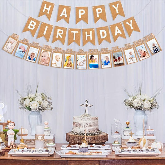 1st Birthday Photo Banner For Baby - Monthly Milestones Garland