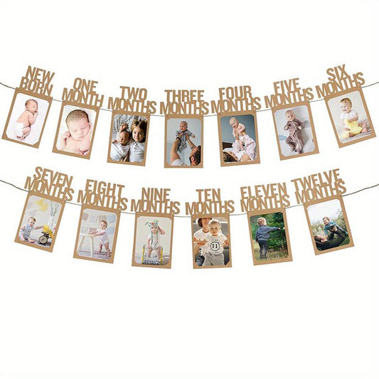 1st Birthday Photo Banner For Baby - Monthly Milestones Garland