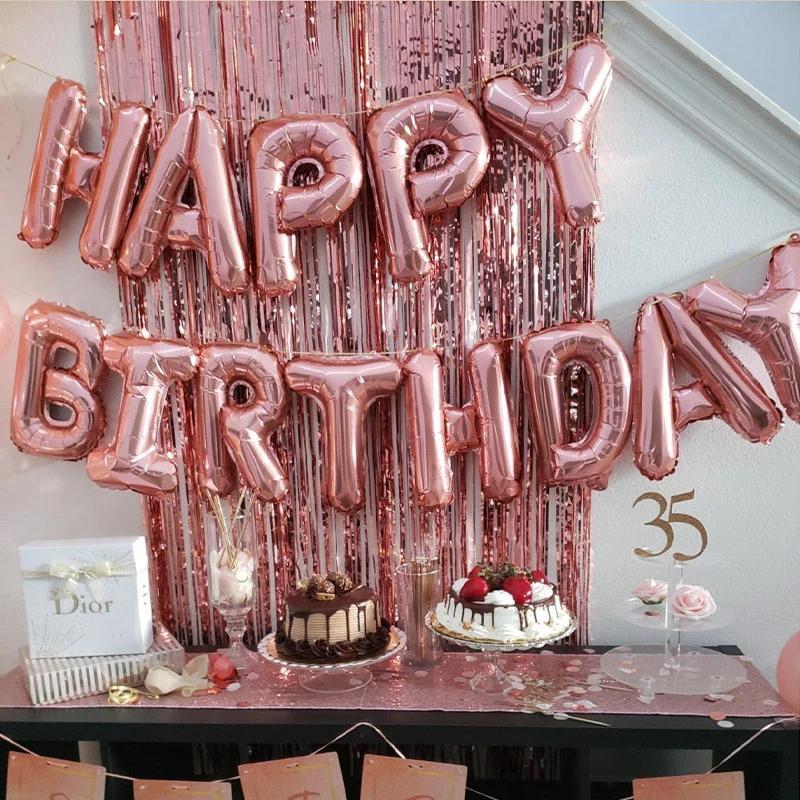 13pcs Happy Birthday Rose Golden Balloon Banner Set Party Decoration Supplies