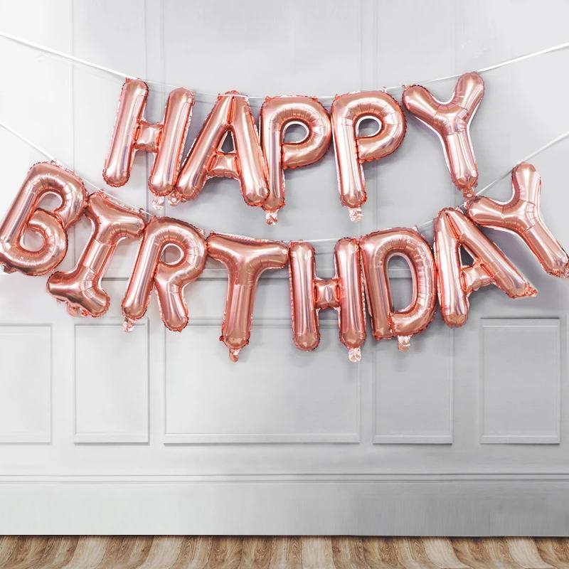 13pcs Happy Birthday Rose Golden Balloon Banner Set Party Decoration Supplies