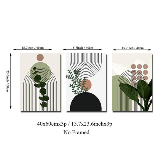 3pcs Geometry HD Canvas Art Poster Fresh Plant Art Decor Painting