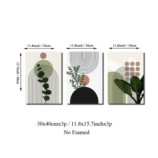 3pcs Geometry HD Canvas Art Poster Fresh Plant Art Decor Painting