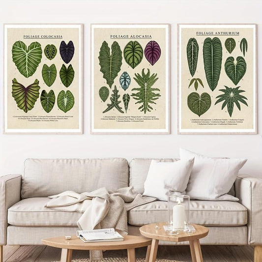 3pcs Foliage Plant Canvas Painting Wall Art For Living Room - Home Decor