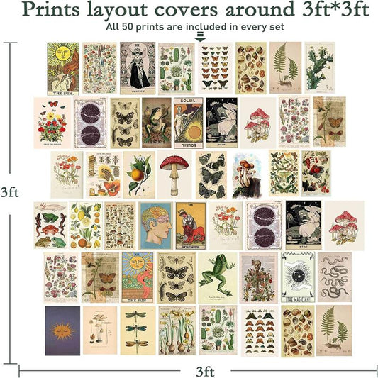 50pcs Retro Wall Collage Kit Small Posters Photo Collection Bedroom Decor
