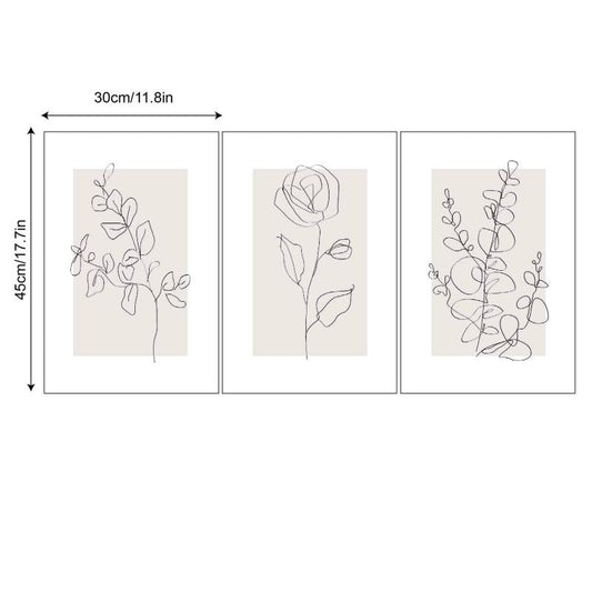 Set Of 3 Line Rose Plant Wall Decoration Picture Living Room Bedroom Art