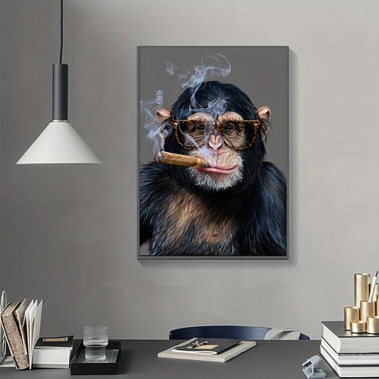 Hipster Chimpanzee Cigar Canvas Wall Art
