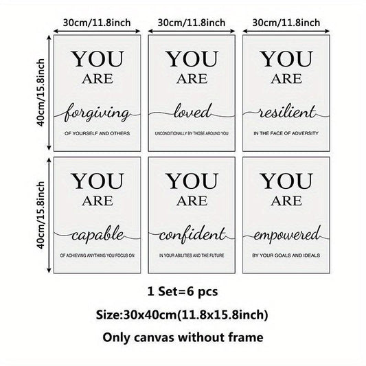 6pcs Modern Inspirational Quotes Canvas Art for Living Room Decor