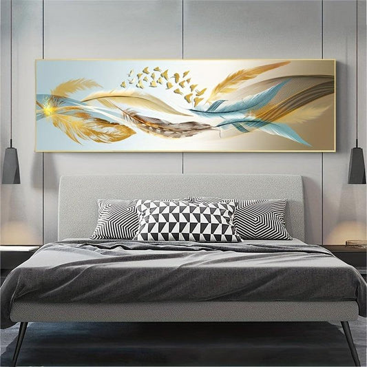 Golden Feathers Canvas Wall Art 40x120cm