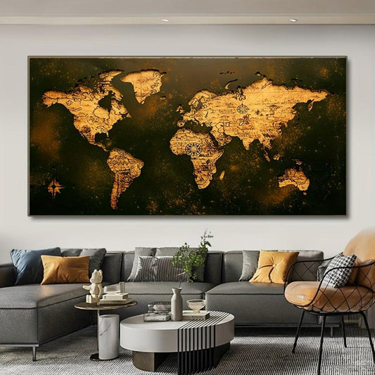 Vintage Canvas Map Painting Wall Art for Home Decor