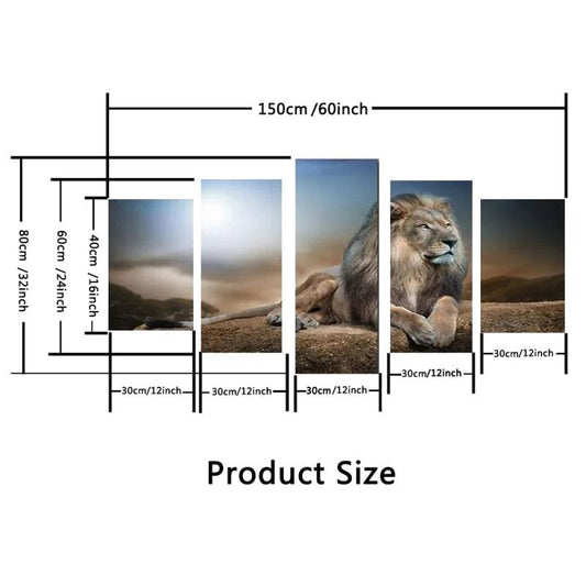 5pcs Lion Canvas Wall Art Home Decor No Frame