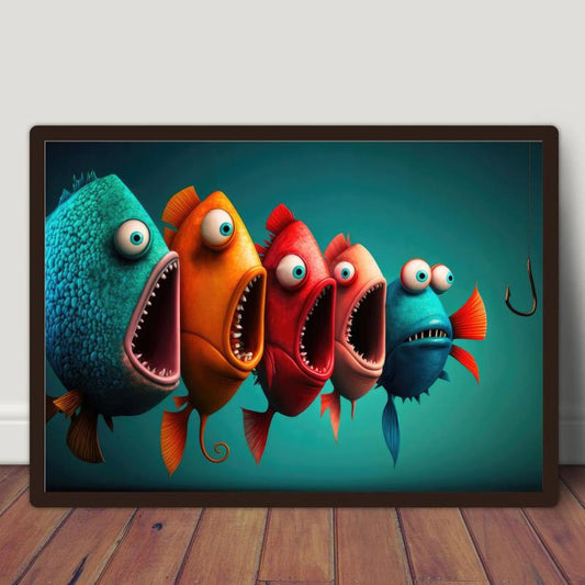 Cartoon Fish Painting On Canvas Wall Art Funny Animal Poster Artwork