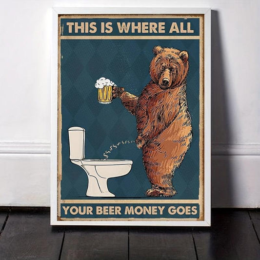 Bear Wall Art Canvas Print Funny Animal Vintage Poster Painting
