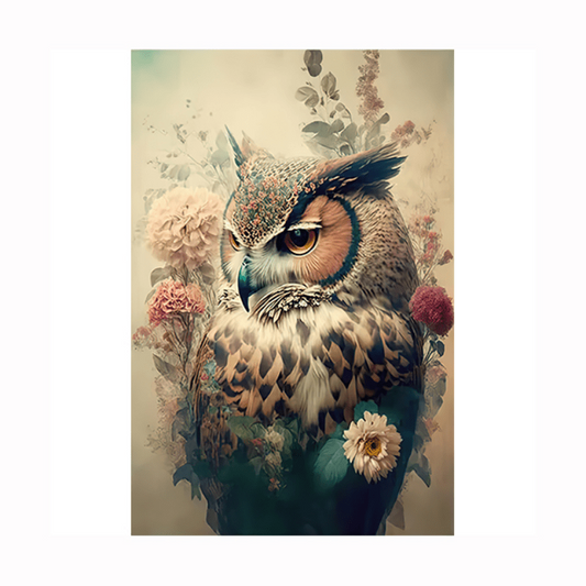 Vintage Flower Owl Canvas Painting for Home Decor