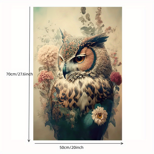 Vintage Flower Owl Canvas Painting for Home Decor