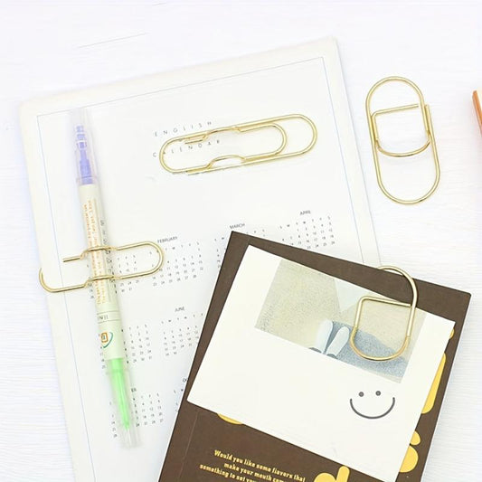 2pcs Portable Metal Paper Clip Fixed Pen Clip Golden Pen Clip