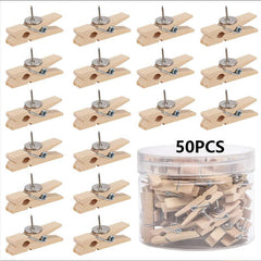 50Pcs Push Pin with Wooden Clips for Cork Board Artwork Bulletin Board Crafts