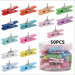 50Pcs Push Pin with Wooden Clips for Cork Board Artwork Bulletin Board Crafts