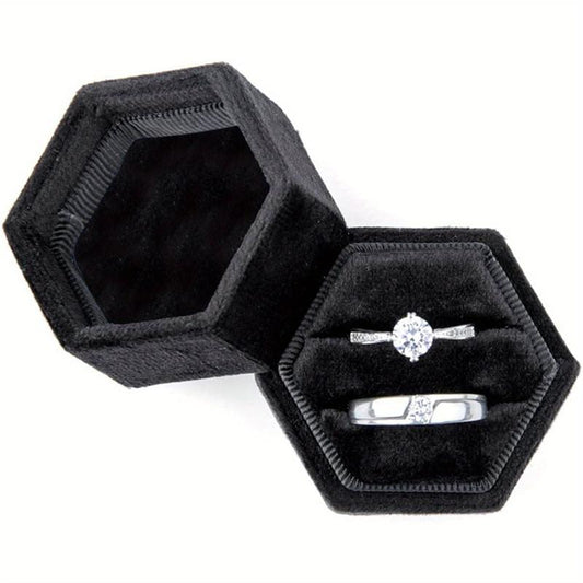 Hexagon Velvet Ring Box Double Ring Display Holder