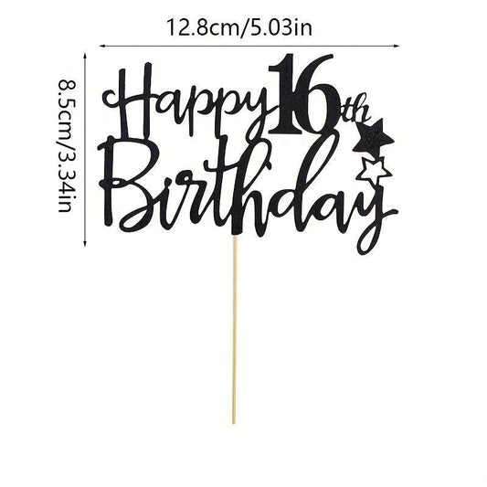 Golden Happy 16th Birthday Cake Topper Decor Supplies