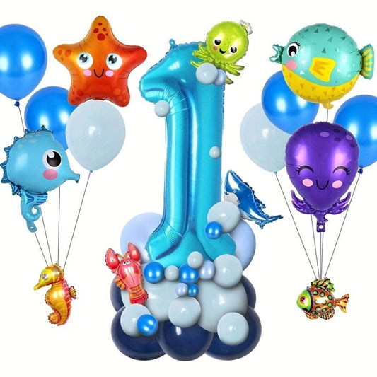 47pcs Ocean Themed Balloon Set with Animal Balloon Birthday Decorations