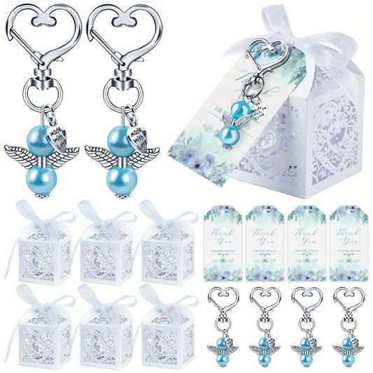 12pcs Boys Baby Shower Favors Angel Keychains Favor Boxes and Thank You Cards