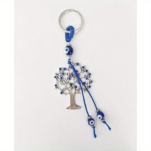 Silver Lucky Evil Eyes Keychain Ring Protection Blessing Pendant