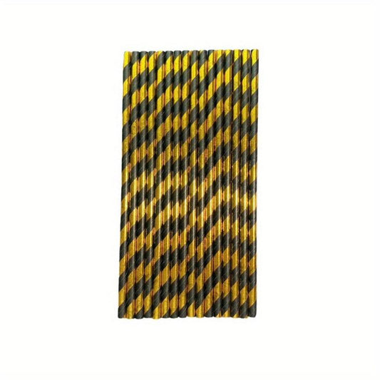 25pcs Hot Stamping Golden Stripe Paper Straws for Parties