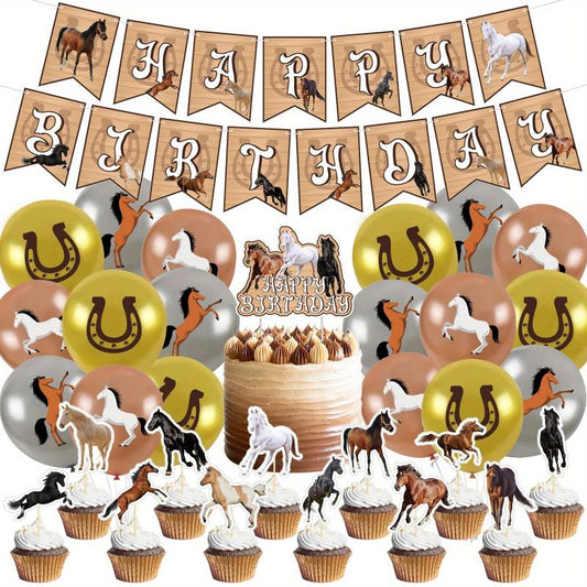 Horse Birthday Party Decoration Set with Balloons, Centerpieces & Tablecloth