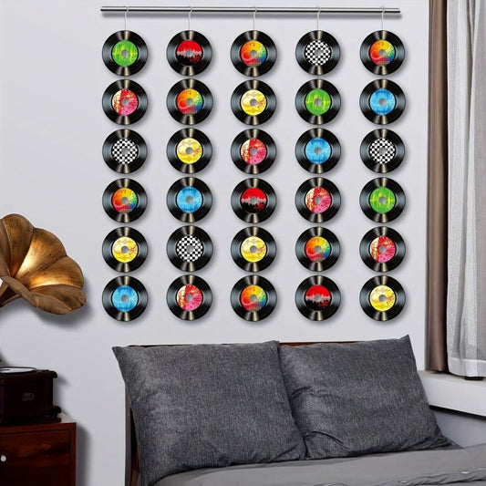 35pcs Rock and Roll Music Party Decorations Paper Records Colorful Cut Outs