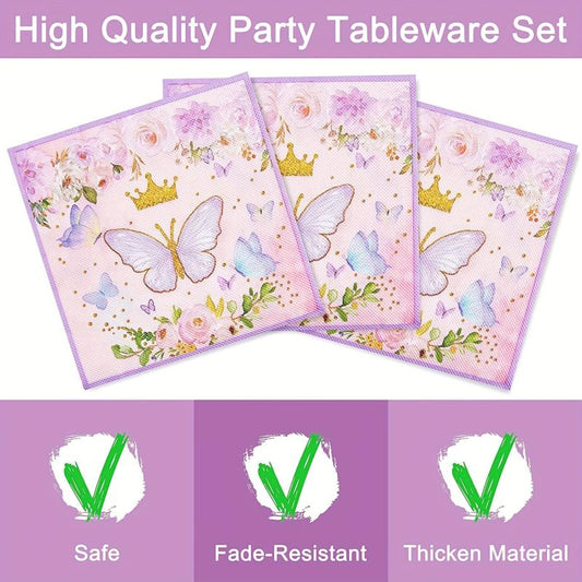 Butterfly Party Supplies Set for 10 Guests - Spring Floral Plates