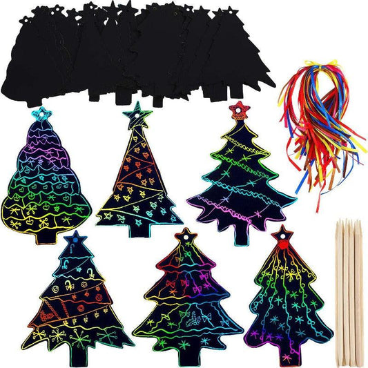 48pcs Snowman Christmas Tree Scratch Painting Paper DIY Bookmark