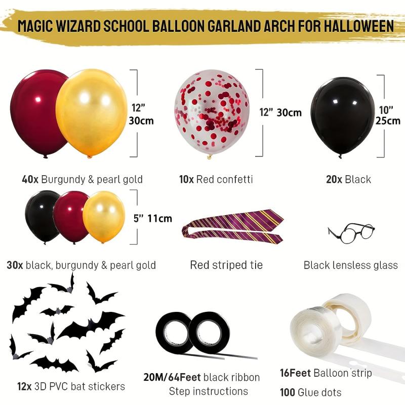 Wizard School Balloon Garland Arch Burgundy Golden Balloons Set