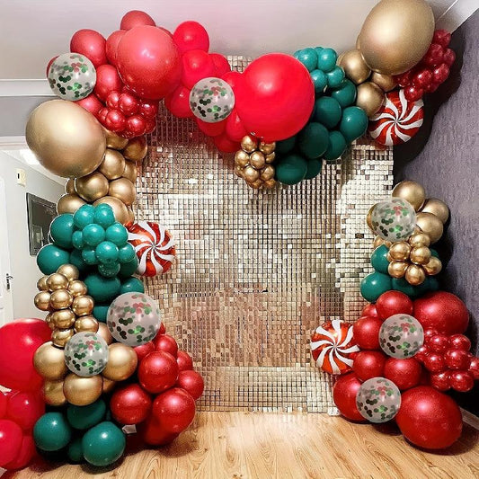 Christmas Party Balloon Set - Dark Green Red Golden Mix
