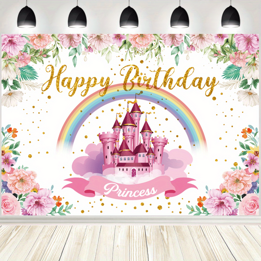 Pink Royal Castle Birthday Party Backdrop
