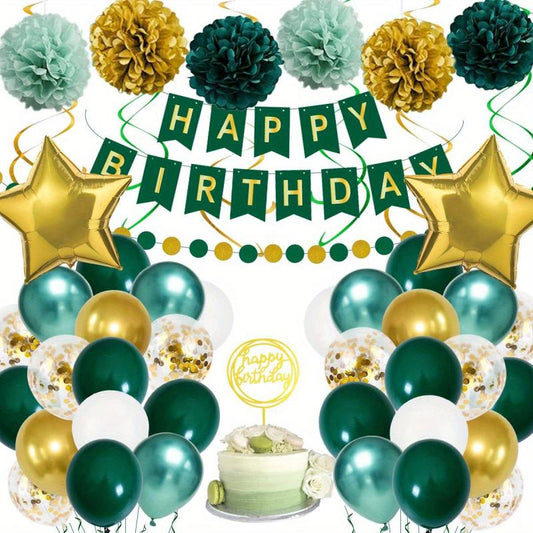 Green Golden Birthday Party Decorations For Boy Girls Men W