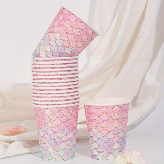16pcs Mermaid Cartoon Birthday Paper Cup Tableware Party Supplies