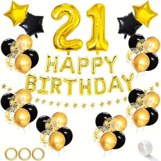60pcs Golden Mixed Happy Birthday Party Decorations Set 18th-80th Man Woman