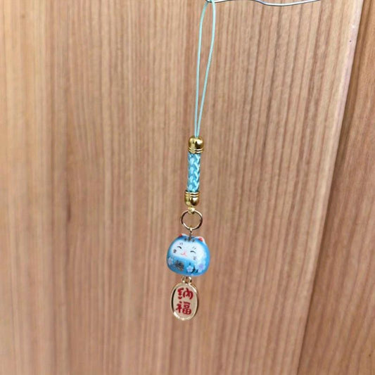 Ceramic Lucky Cat Mobile Pendant Red DIY Phone Chain Bag Accessory