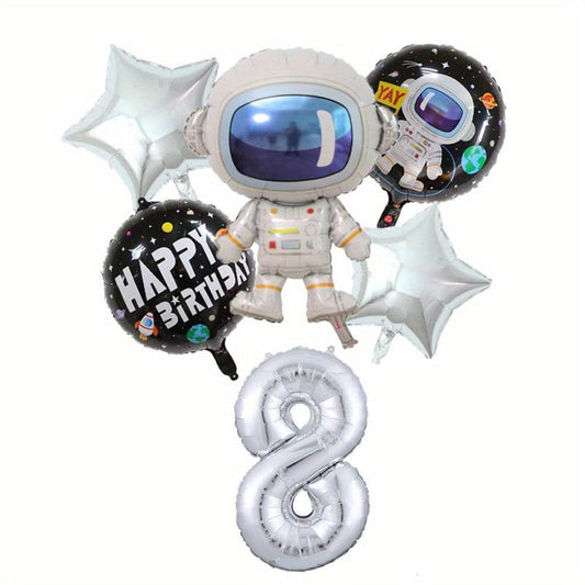 6pcs Outer Space Astronaut Rocket Theme Balloons Boy Birthday Party Decorations