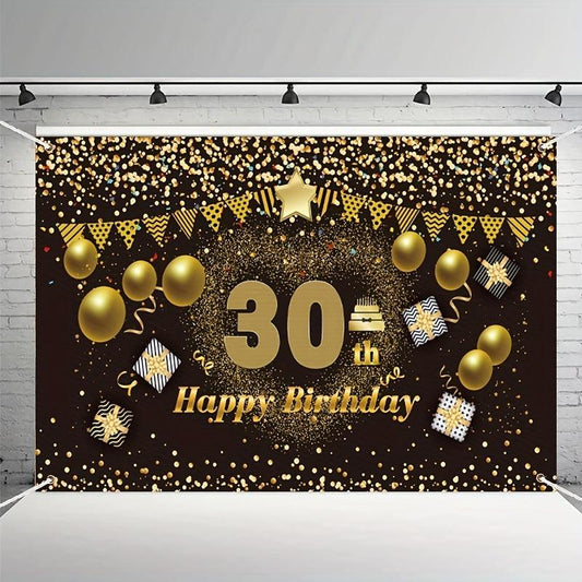 30th Birthday Happy Banner & Party Supplies - Golden Background
