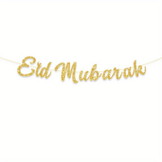Eid Mubarak Golden Glitter Letters Moon Party Decoration Banner