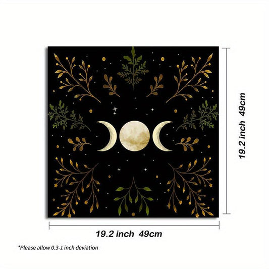 Olive Leaf Triple Moon Tarot Tablecloth for Wicca Altar Spread