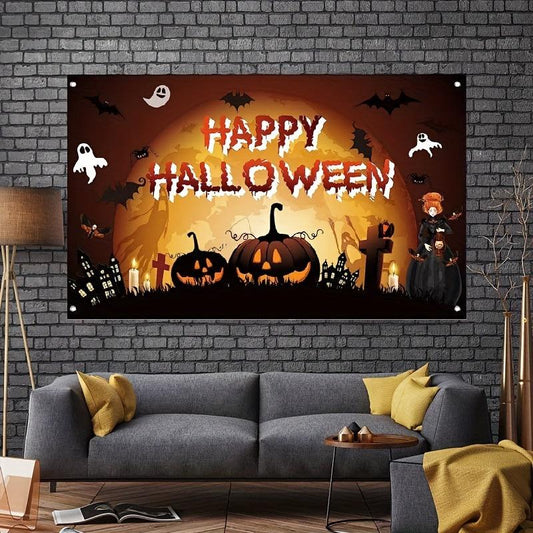 Haunted Halloween Backdrop 109x179 cm Scary Pumpkin Banner