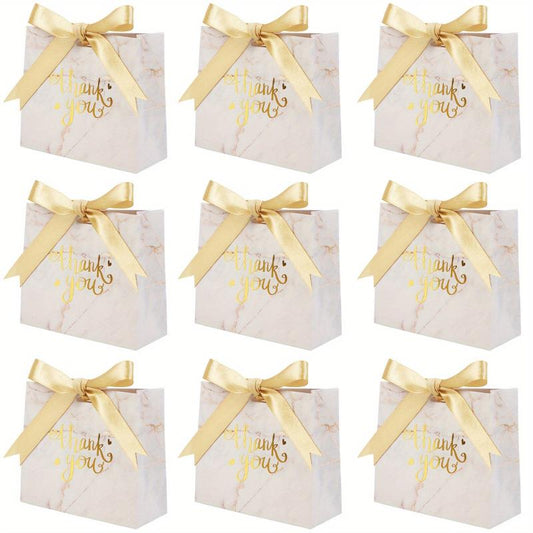 25pcs Marble Thank You Gift Bags with Golden Bow Ribbon